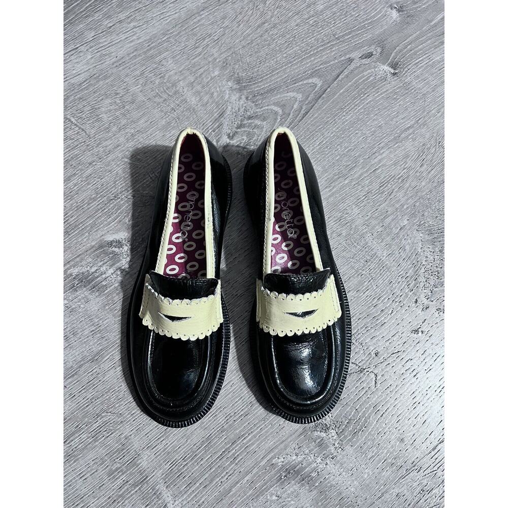Simonetta Black Beige Loafers Flats Girls Sz EU 32 US 1.5 Dress SchoolShoe Italy